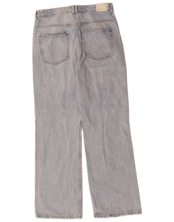 Zara Dame Jeans med høj talje og brede ben EU 42 Large W32 L32 Blå Bomuld