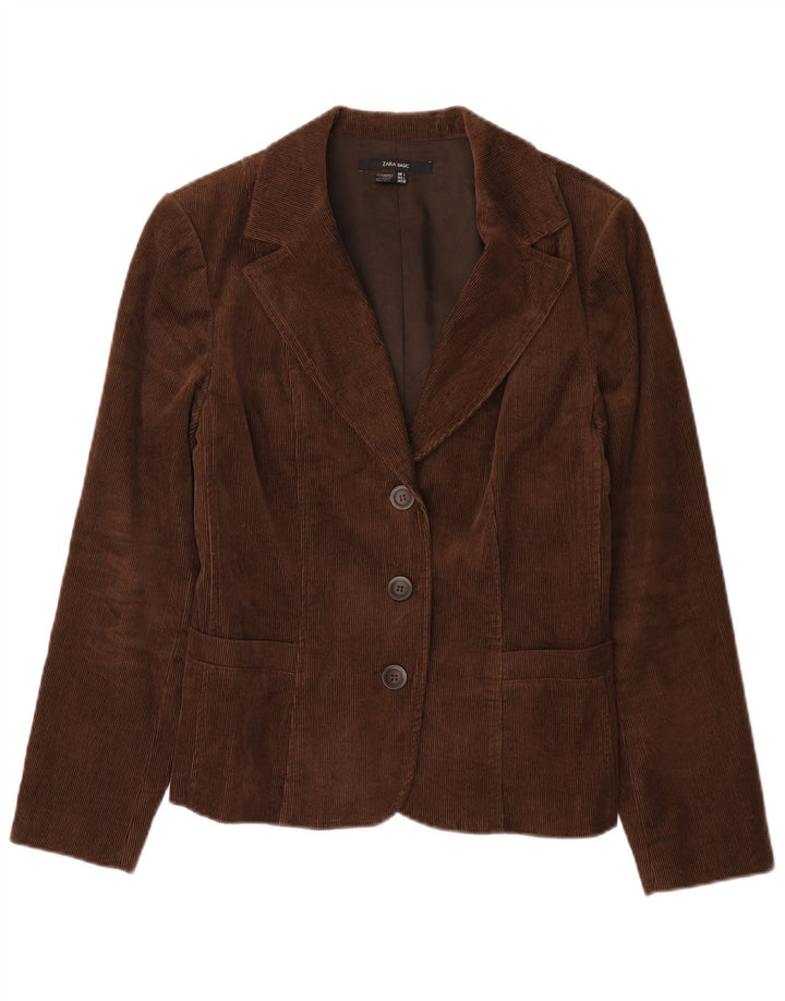 Zara Dame 3-knaps fløjlsjakke Blazer DK 14 Stor brun bomuld