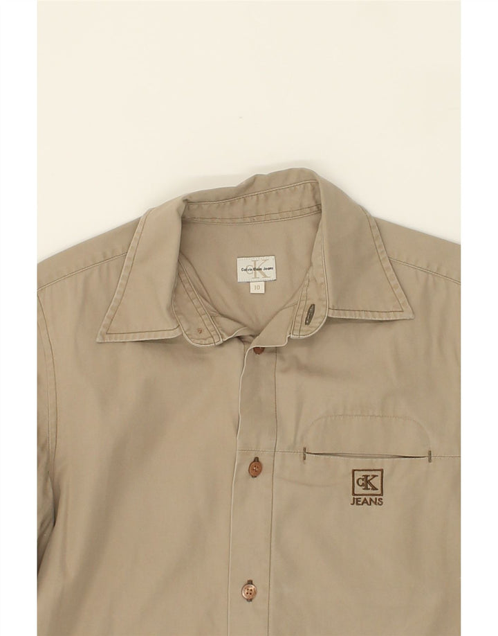 CALVIN KLEIN Boys Shirt 9-10 Years Beige Cotton Vintage Calvin Klein and Second-Hand Calvin Klein from Messina Hembry 