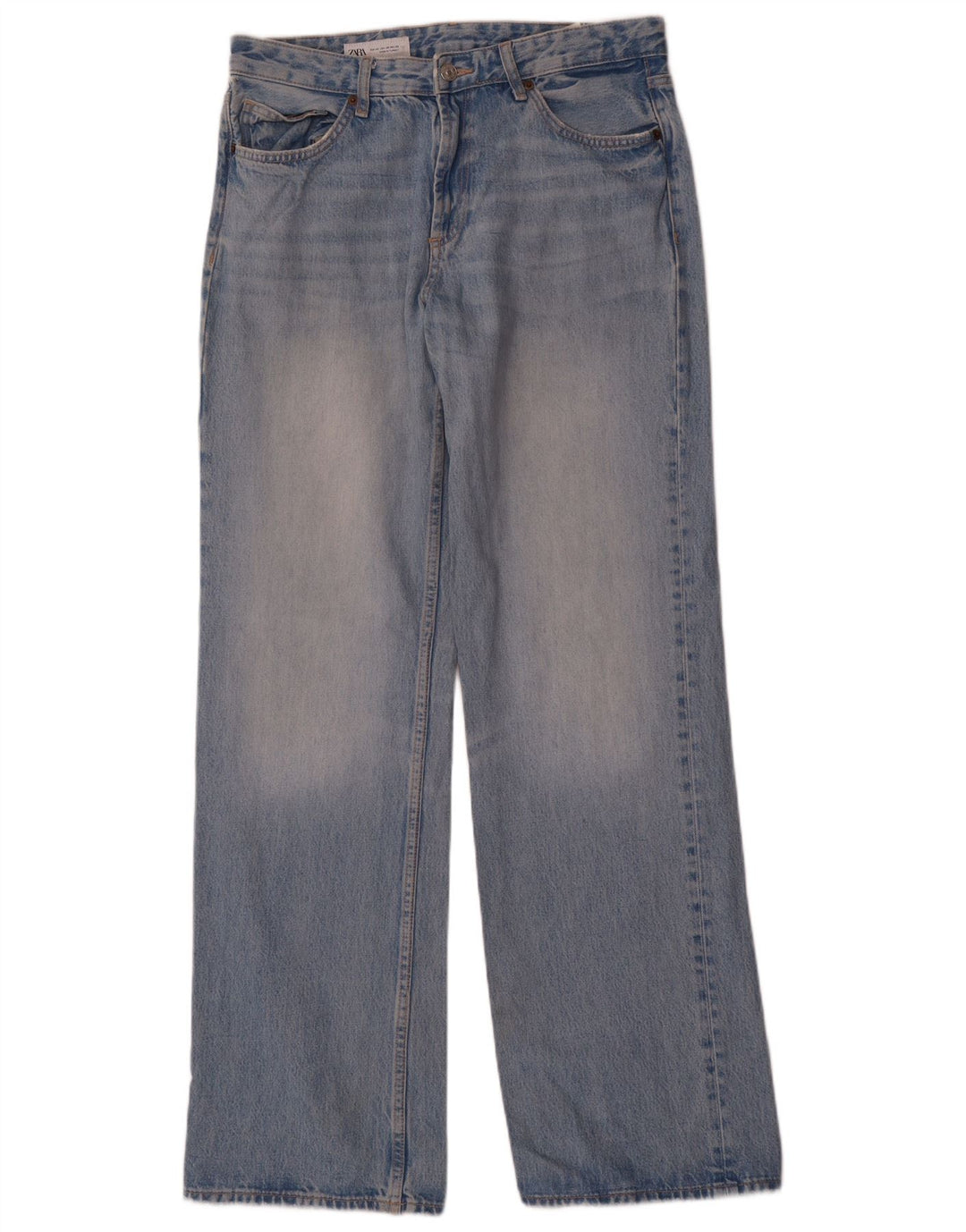 Zara Dame Straight Jeans EU 42 Large W32 L34 Blå Bomuld