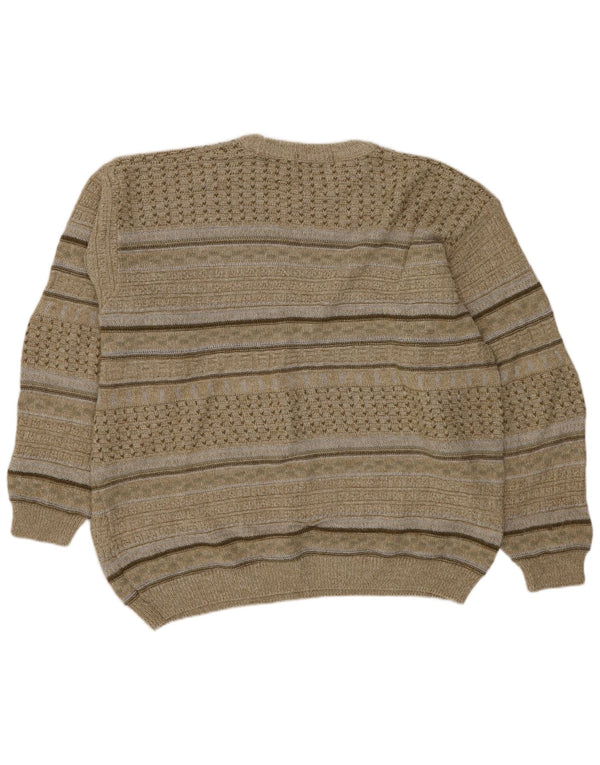 St. Bernard Mens Crew Neck Jumper Sweater XL Green Striped Acrylic