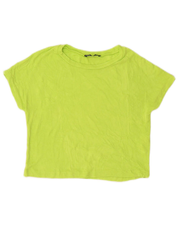 Zara Womens Crop T-Shirt Top UK 12 Medium Green Viscose