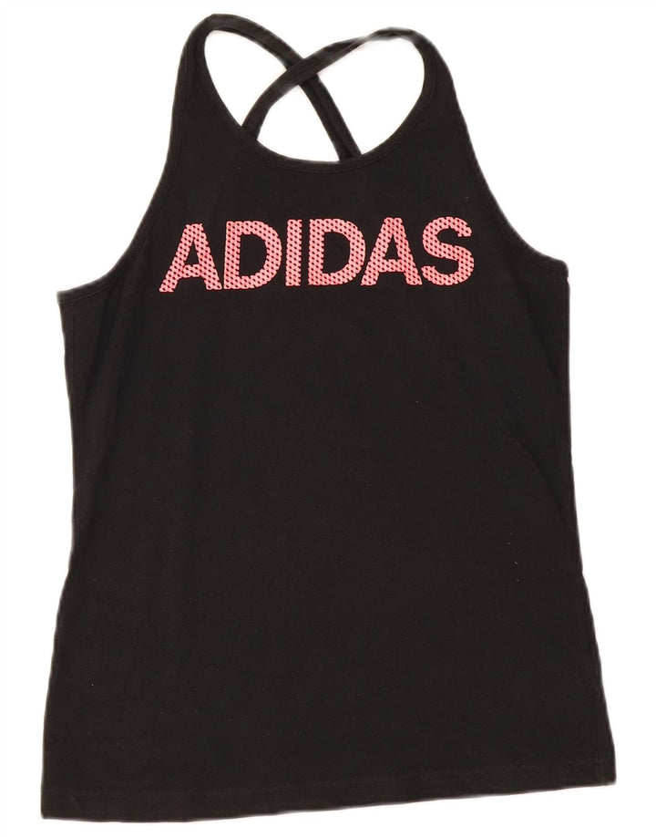 ADIDAS Womens Graphic Vest Top UK 12/14 Medium Black Cotton