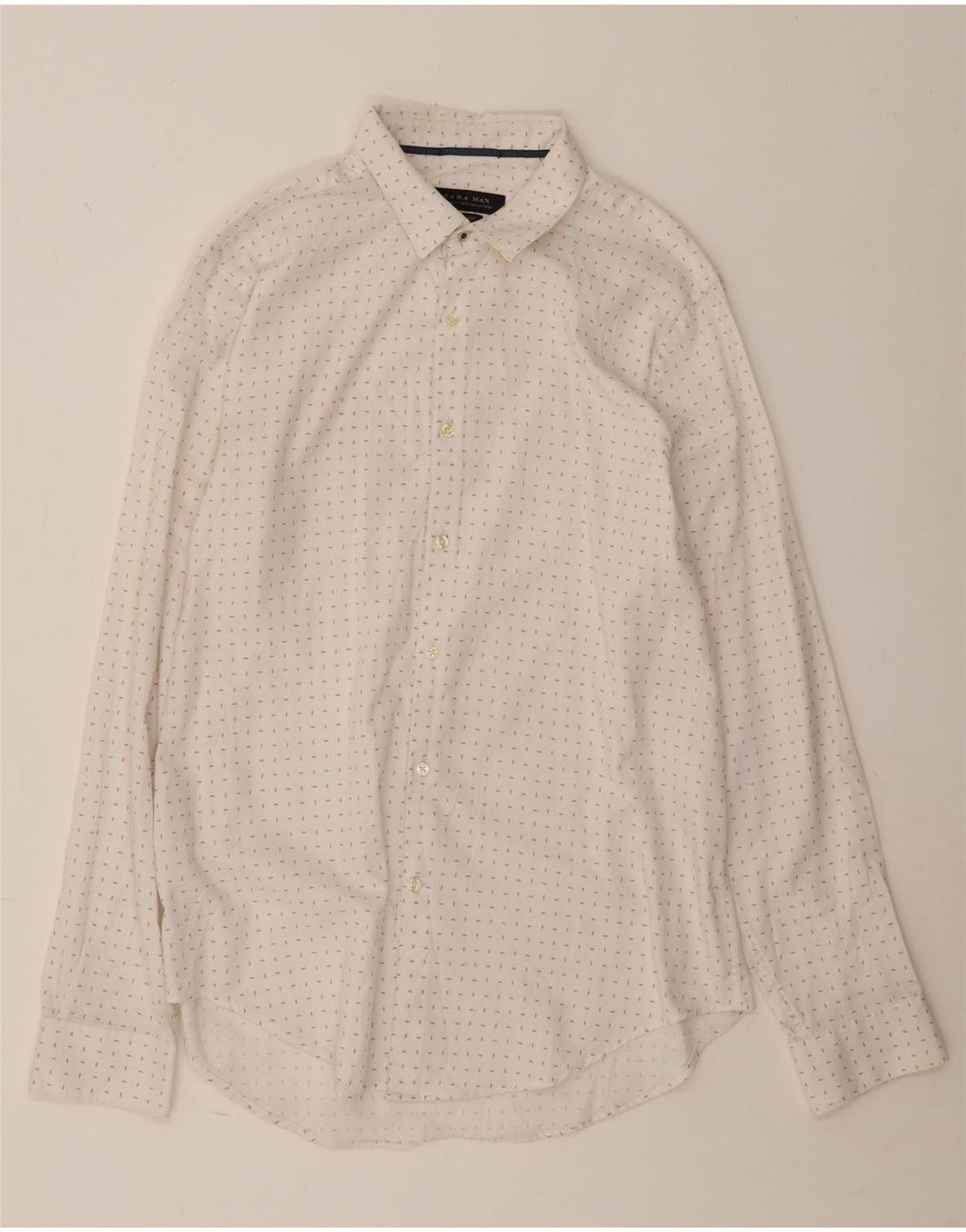 ZARA Herre Slim Fit skjorte XL Hvid plettet bomuld
