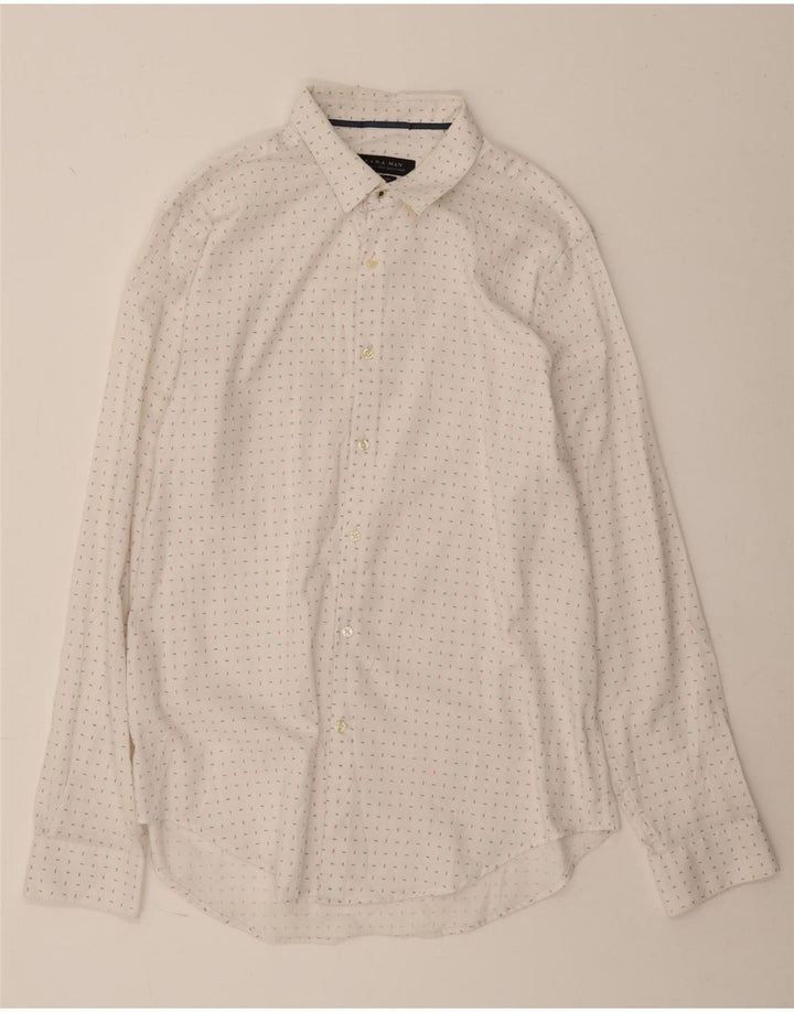 ZARA Herre Slim Fit skjorte XL Hvid plettet bomuld