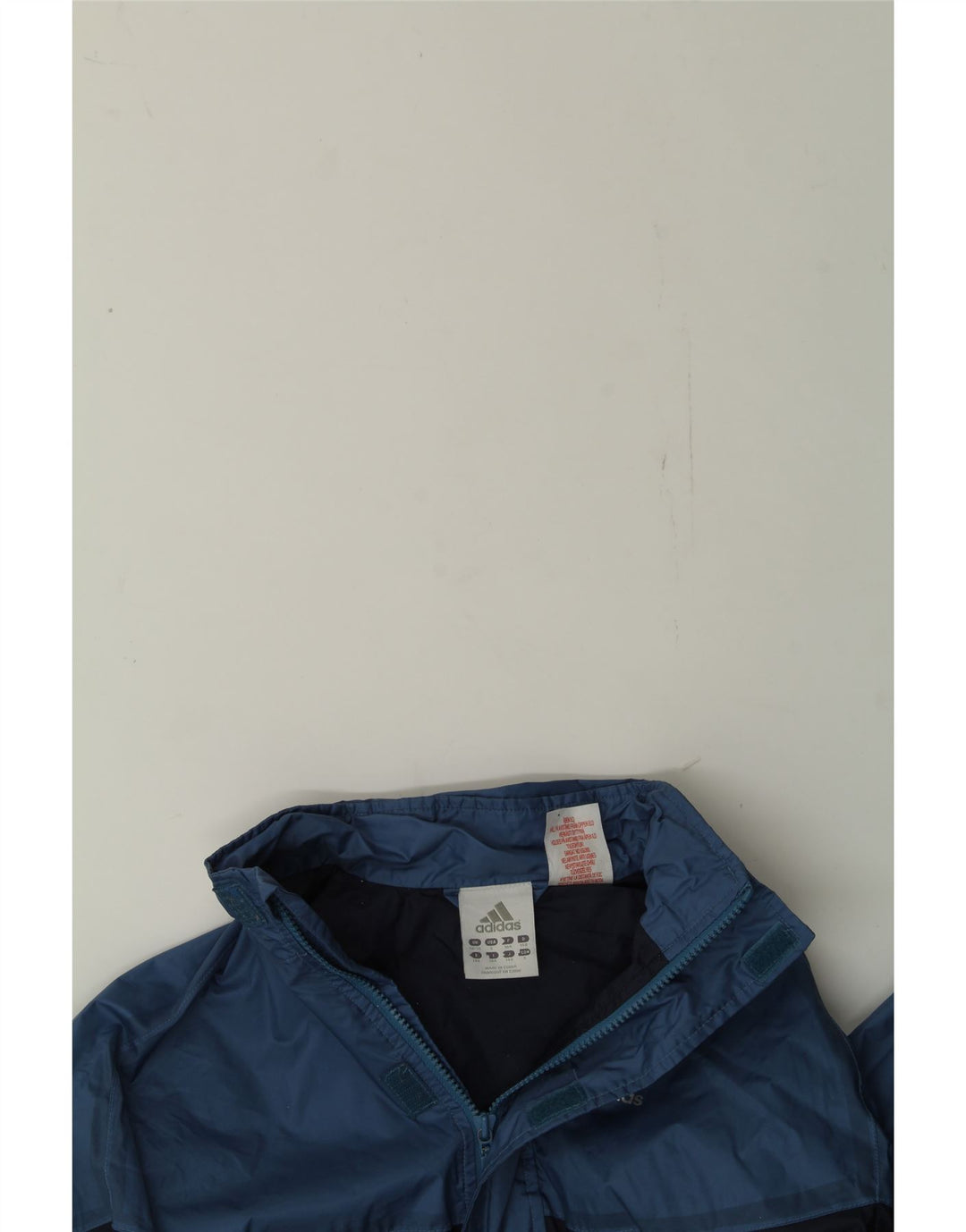 ADIDAS Boys Hooded Rain Jacket 9-10 Years Blue Colourblock Polyester Vintage Adidas and Second-Hand Adidas from Messina Hembry 