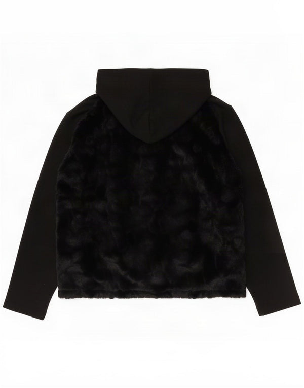 Freddy Dame imiteret pels-hættetrøje med lynlås UK 12 Medium Black Cotton