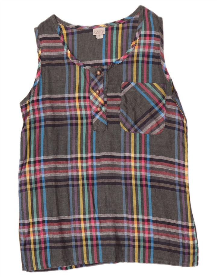 Andrea Mare Dame ærmeløs bluse Top IT 42 Medium Grey Plaid Linen