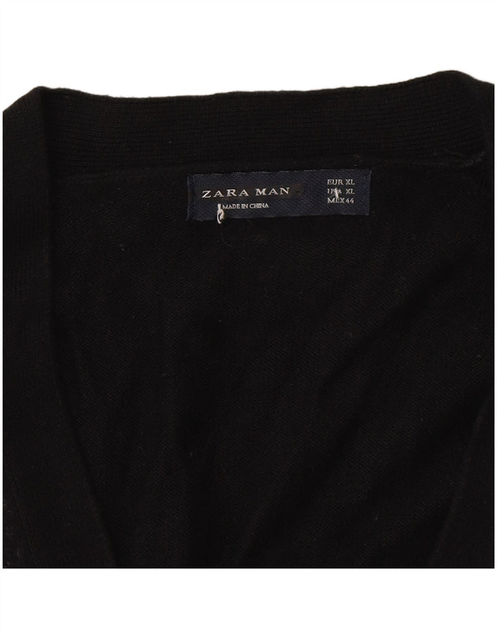 Zara Herre Cardigan Sweater XL Sort Colourblock