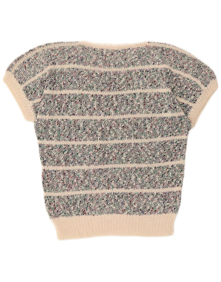 Vintage dame sweater med rund hals DK 10 lille grå stribet