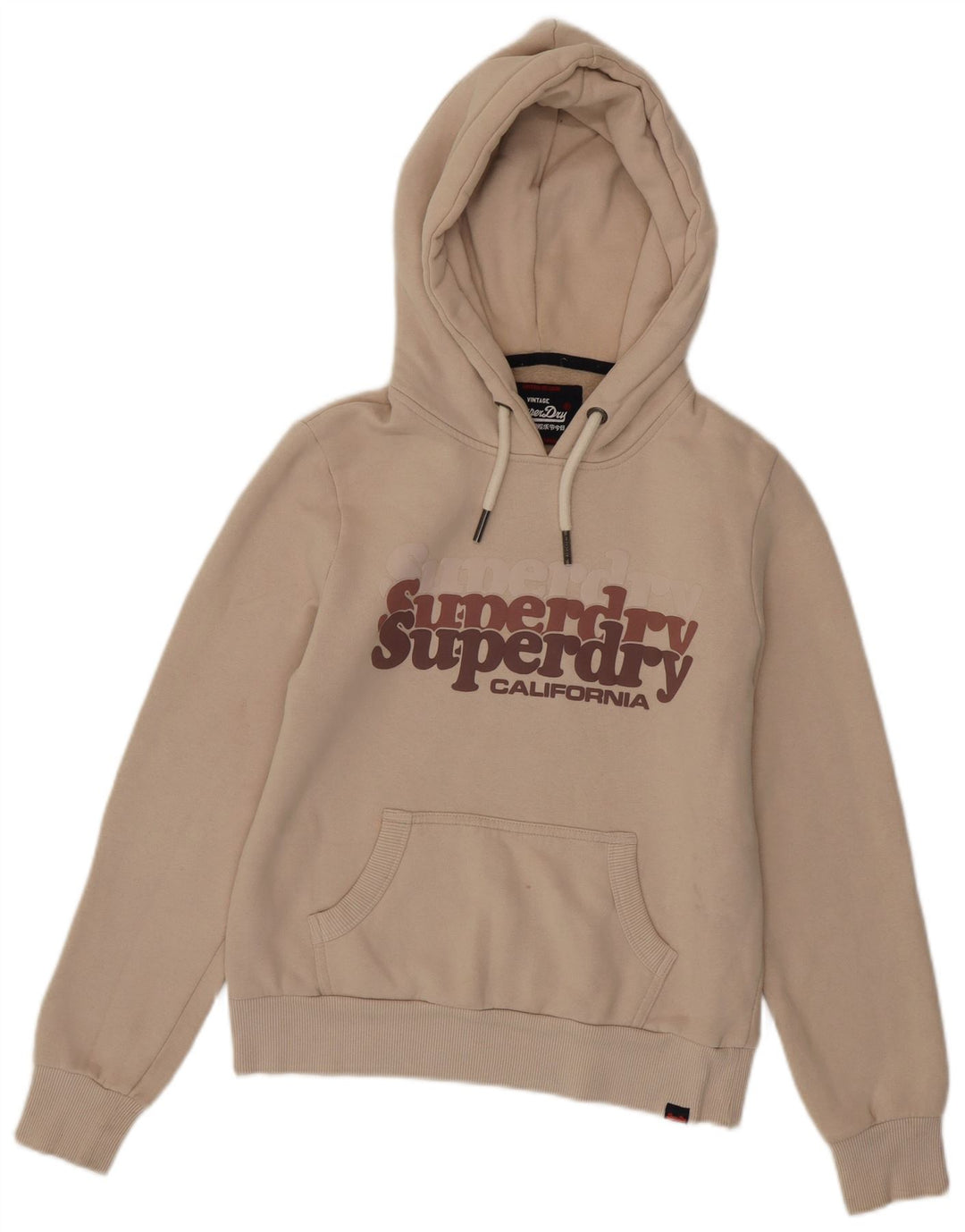 SUPERDRY Grafisk hættetrøje til kvinder UK 8 Lille beige bomuld