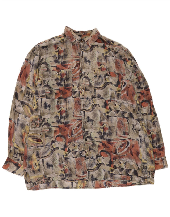 NY HURTIGT skjorte med abstrakt mønster til mænd, størrelse 41/42 Stor flerfarvet silke