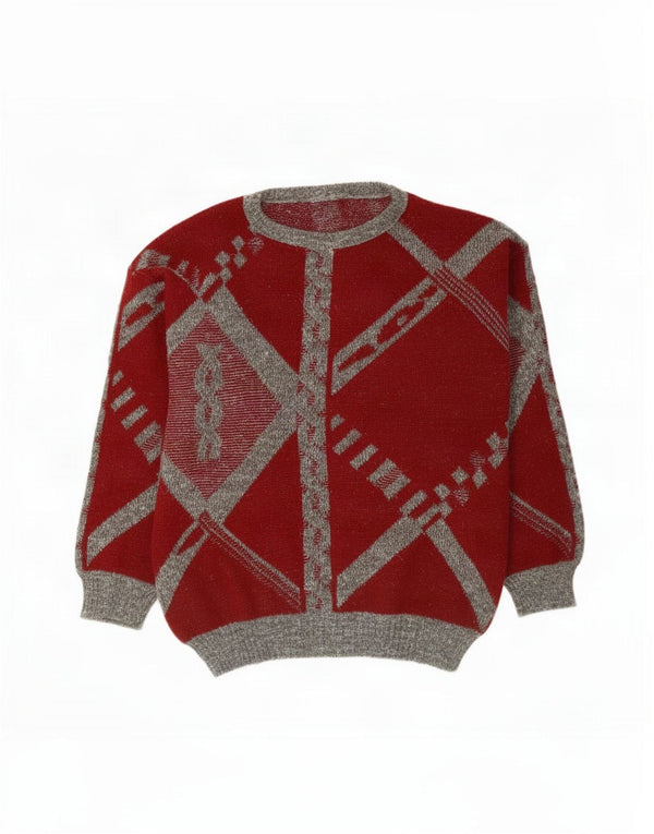 Vintage Mens Crew Neck Jumper Sweater Large Red Check