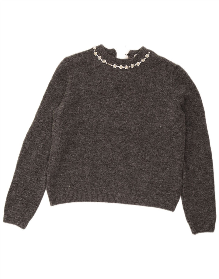Marks & Spencer Dame Boat Neck Jumper Sweater UK 14 Medium Grå Akryl