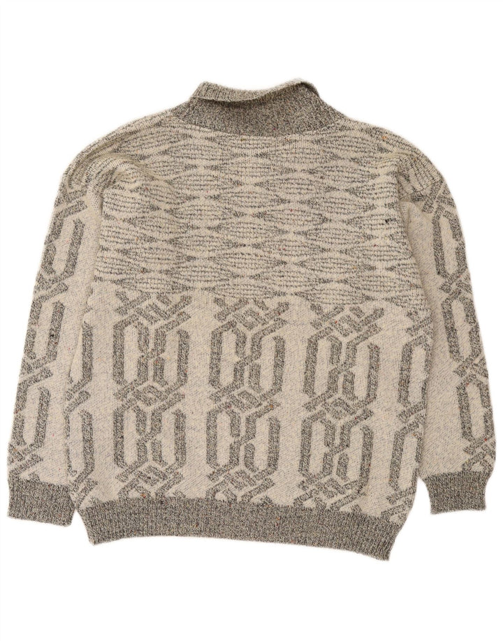 Vintage herre sjal hals sweater lille grå geometrisk akryl