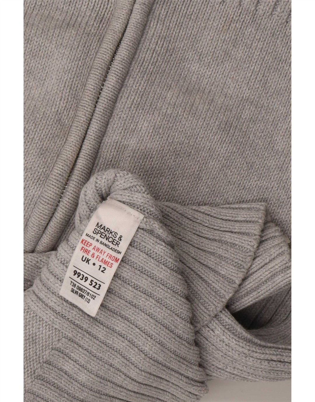 Marks & Spencer dame cardigan sweater med lynlås UK 12 mellemgrå bomuld