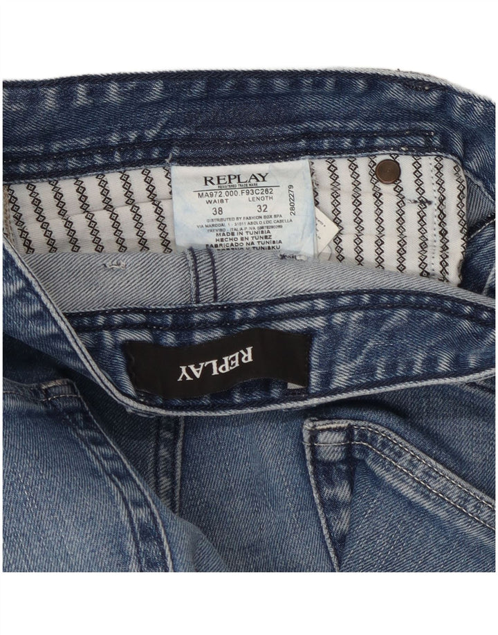 REPLAY Herre Straight Jeans W38 L29 Blå Bomuld