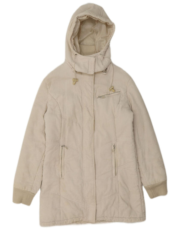 Pimkie Dame Hooded Corduroy Polstret Frakke UK 14 Medium Beige Bomuld