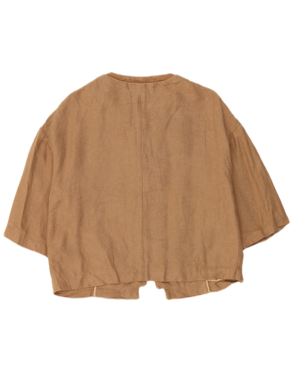 Massimo Dutti Dame 3/4 ærmet åben blazerjakke UK 16 Stor brun hør