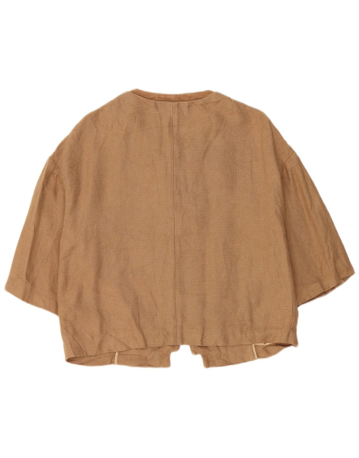 Massimo Dutti Dame 3/4 ærmet åben blazerjakke UK 16 Stor brun hør