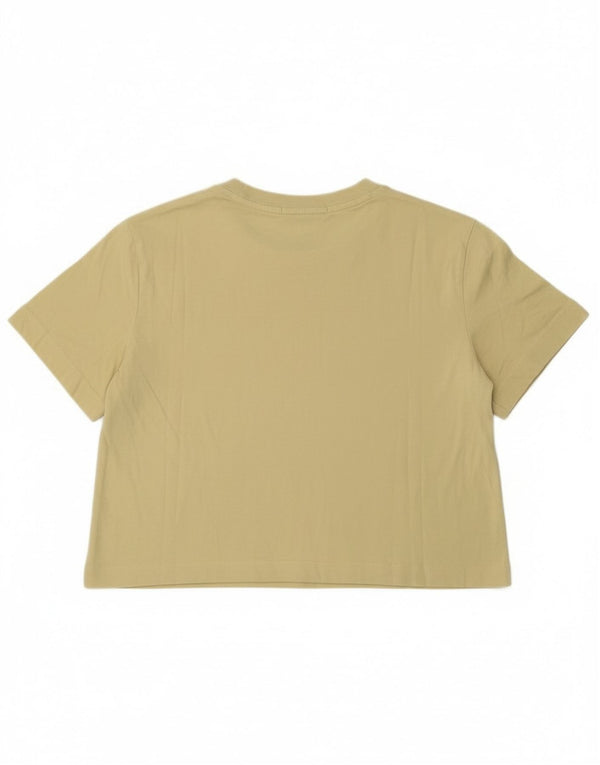 Calvin Klein Dame Crop Grafisk T-Shirt Top UK 14 Stor Gul Bomuld