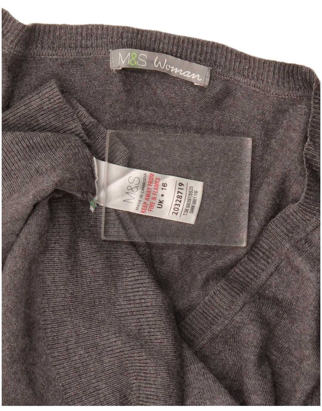 Marks & Spencer Dame V-hals sweater UK 16 Large Grey Viscose