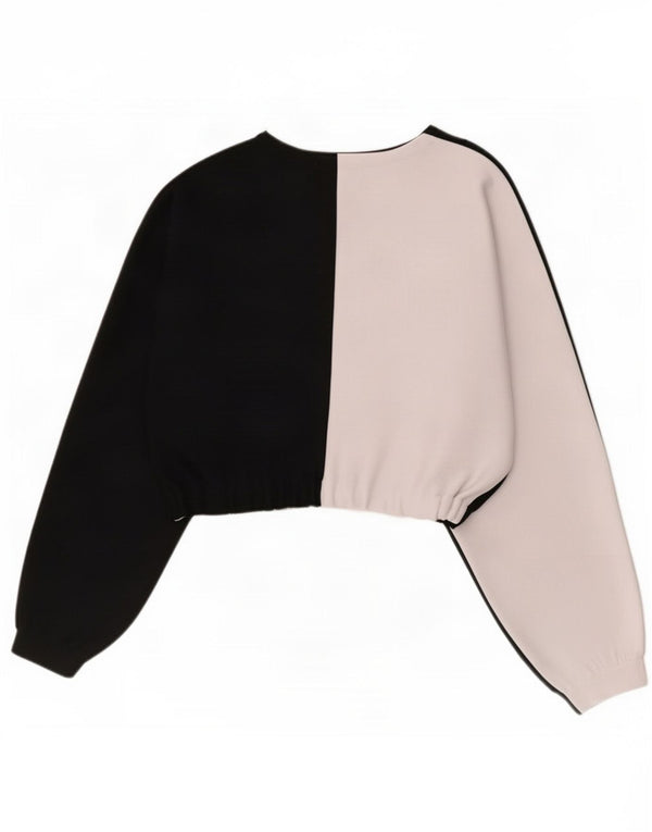 Adidas Womens Crop Oversized Top Langærmet UK 10 Small Black Colourblock