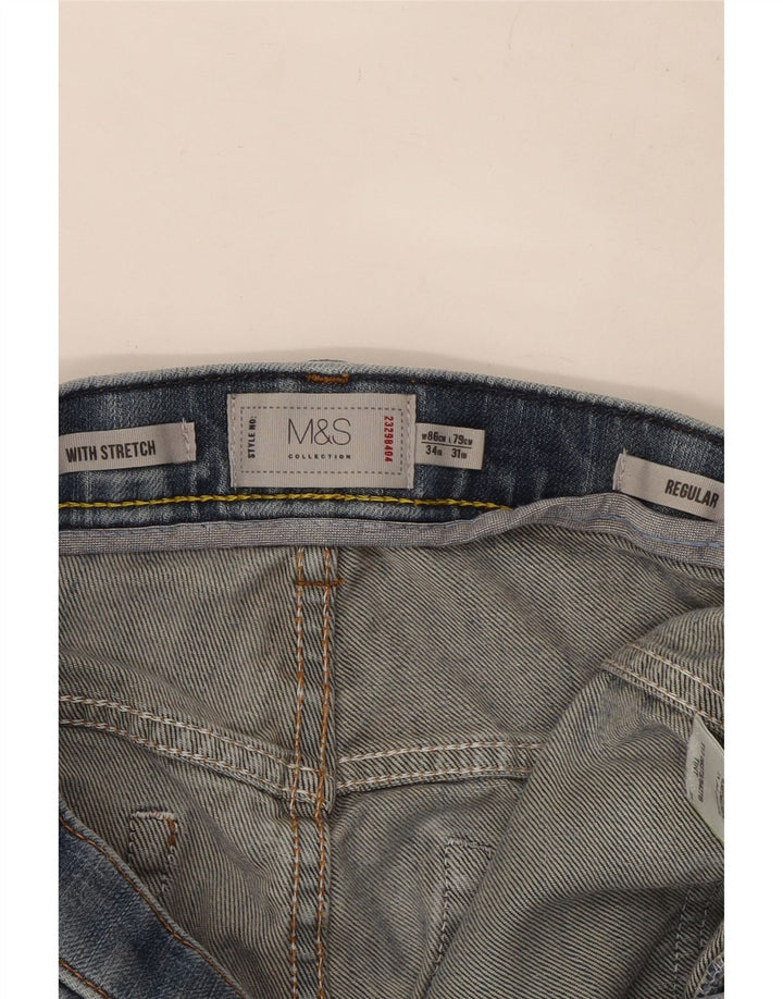 Marks & Spencer Herre Regular Fit Straight Jeans W34 L31 Blå Bomuld