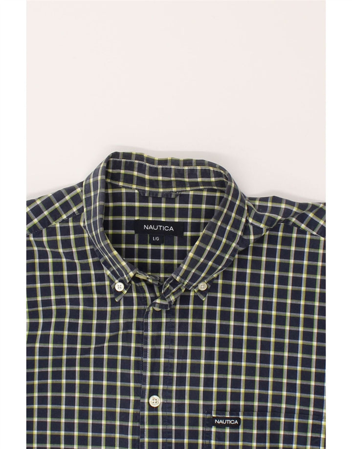 NAUTICA Mens Shirt Large Navy Blue Check Cotton Vintage Nautica and Second-Hand Nautica from Messina Hembry 