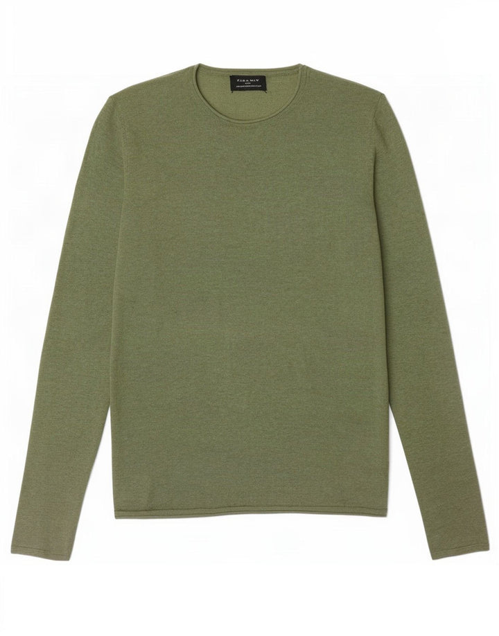 Zara Herre sweater med rund hals, mellemgrøn