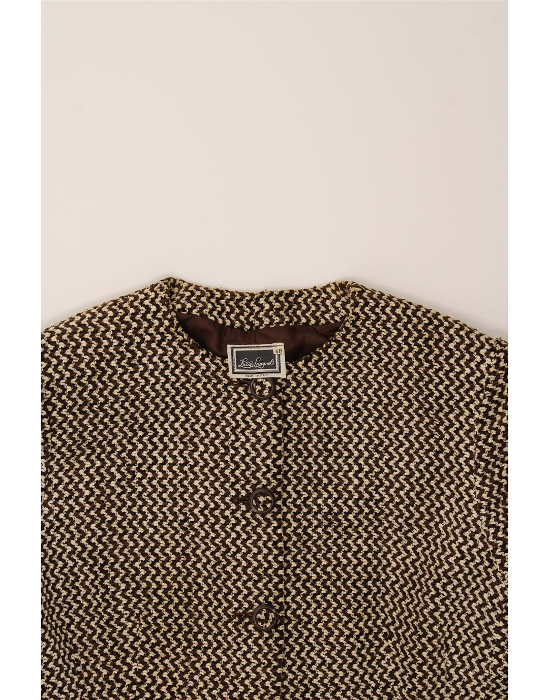 LUISA SPAGNOLI Womens Overcoat IT 48 XL Brown Chevron Viscose Vintage Luisa Spagnoli and Second-Hand Luisa Spagnoli from Messina Hembry 