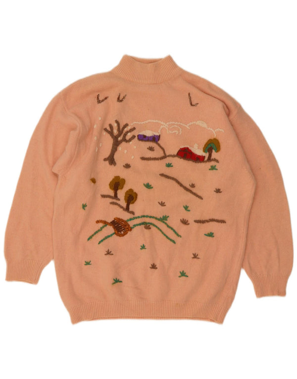 Vintage Kvinders Grafisk Turtle Neck Jumper Sweater UK 16 Large Pink Floral