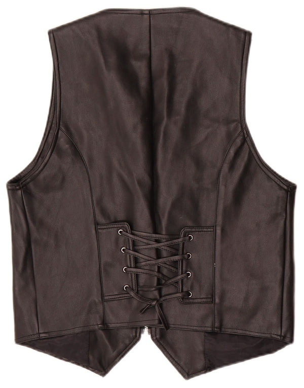 Vintage dame læder vest UK 20 2XL Sort