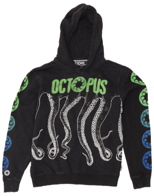 Octopus Dame Grafisk Oversized Hoodie Jumper UK 6 XS Sort Bomuld