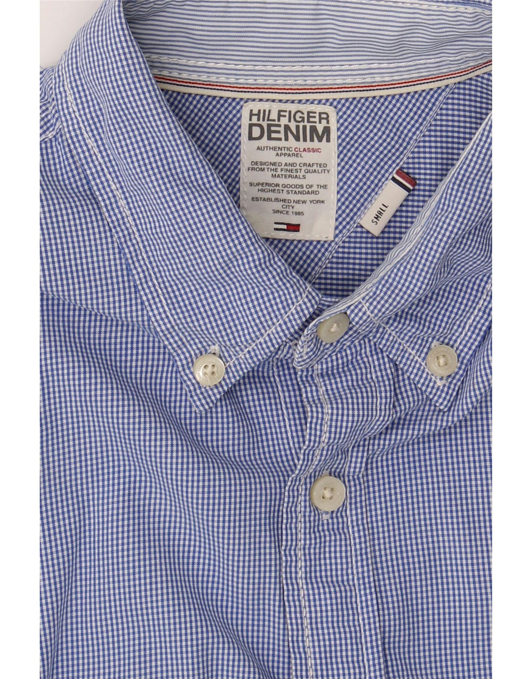 TOMMY HILFIGER Mens Shirt Small Blue Check Cotton Vintage Tommy Hilfiger and Second-Hand Tommy Hilfiger from Messina Hembry 
