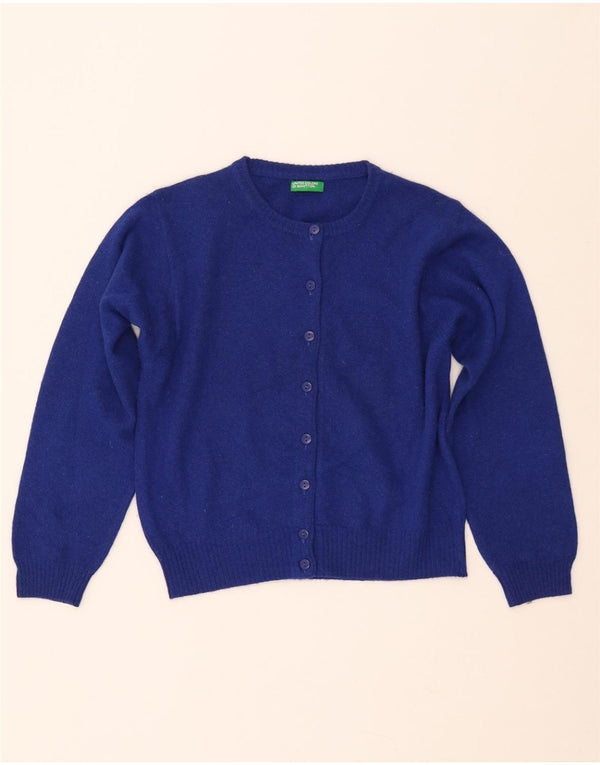 BENETTON Womens Crop Cardigan Sweater UK 14 Large Blue Wool