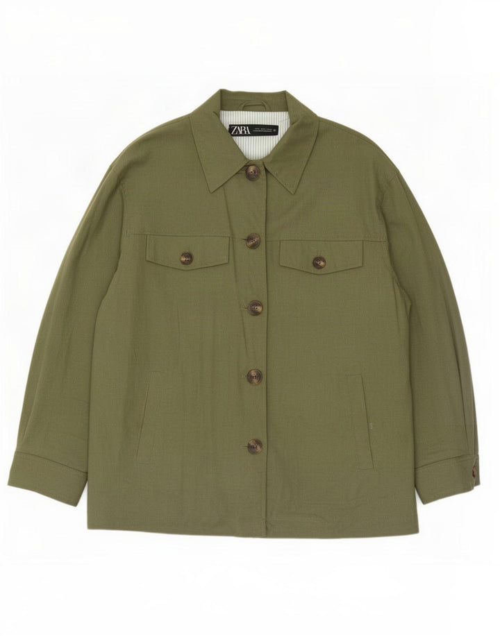 Zara Womens Oversized Utility Jacket UK 14 Medium Green Viscose