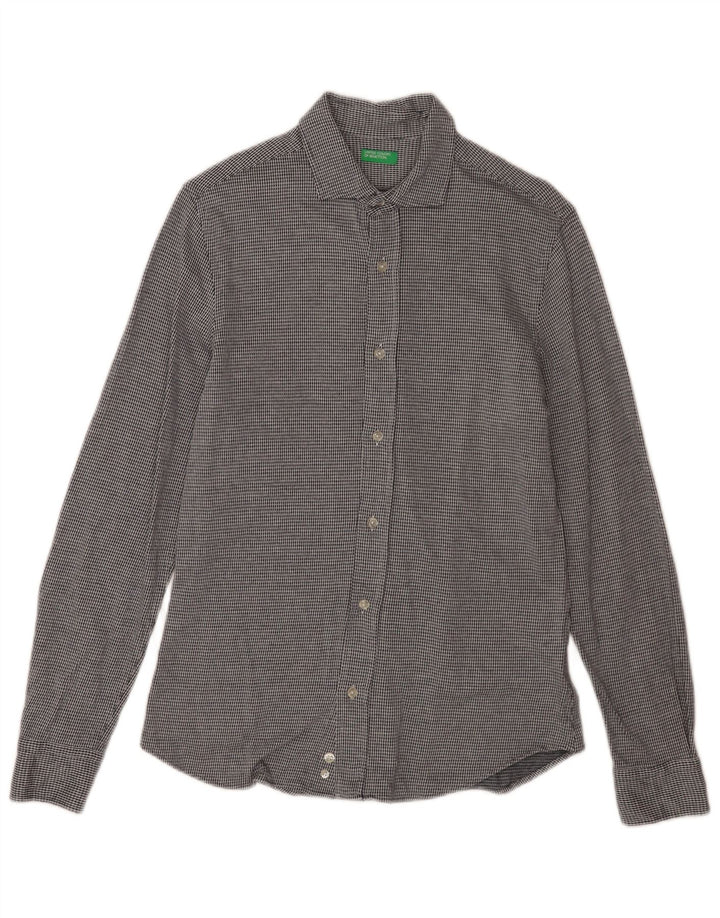 Benetton Herreskjorte Medium Grå Houndstooth Bomuld