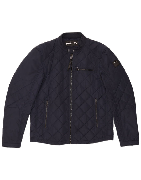 Replay Herre Quilted Jacket UK 40 Large Navy Blue Polyester
