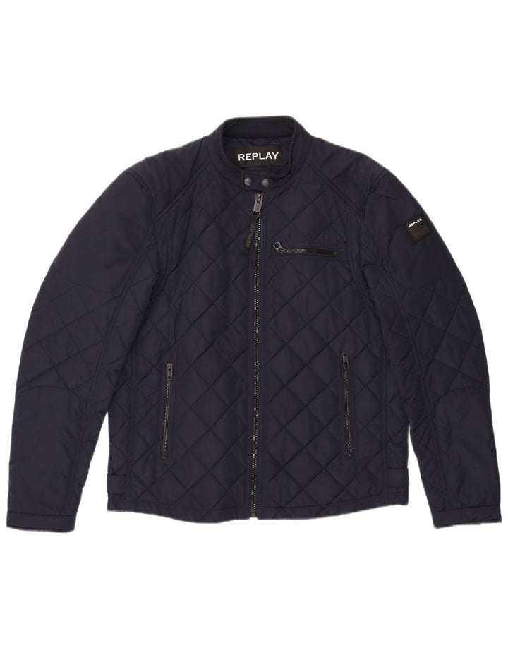 Replay Herre Quilted Jacket UK 40 Large Navy Blue Polyester