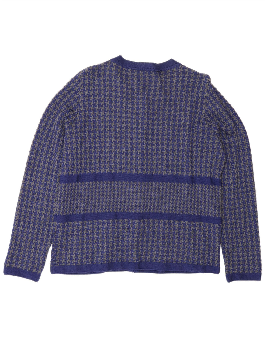 Luisa Spagnoli Dame Cardigan Sweater UK 16 Large Blue Houndstooth Uld