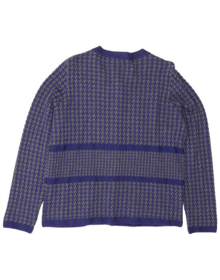 Luisa Spagnoli Dame Cardigan Sweater UK 16 Large Blue Houndstooth Uld