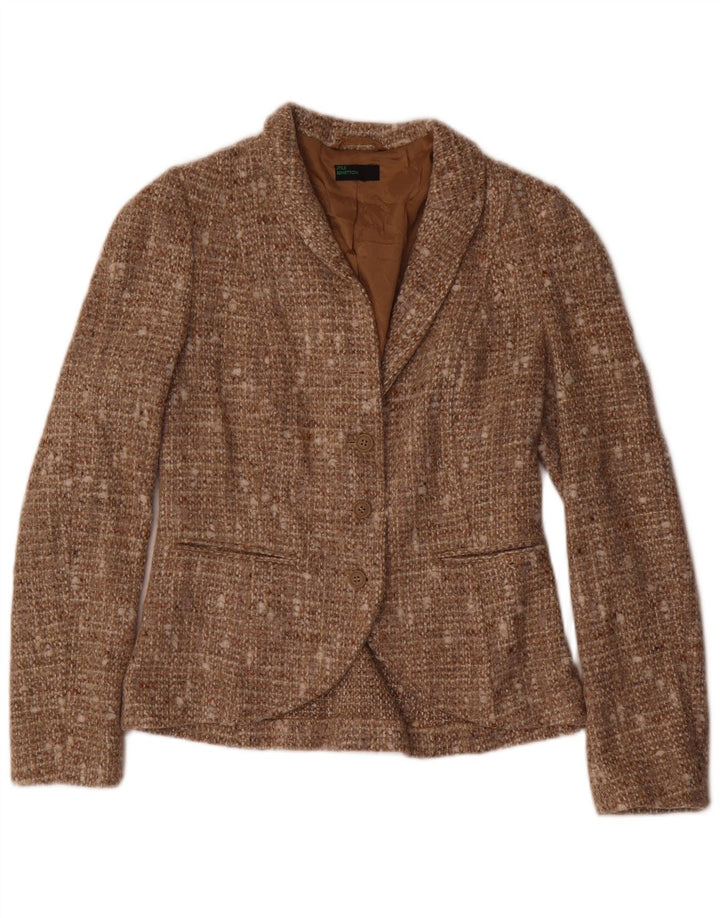 Benetton Dame 3-knaps blazerjakke IT 42 Medium Brun Flecked Acryl