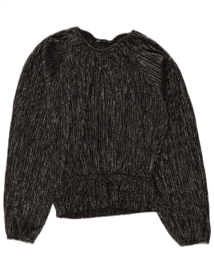 ZARA Dame Oversized langærmet bluse Top UK 10 Lille sort stribet
