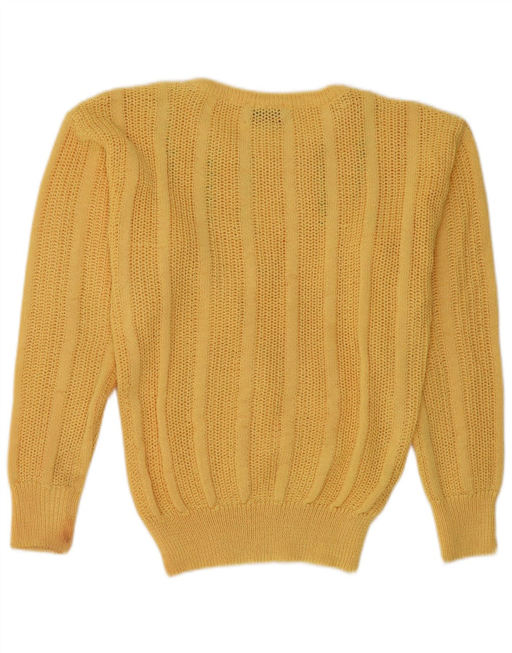 VINTAGE Dame Boat Neck Jumper Sweater UK 12 Medium Gul Akryl
