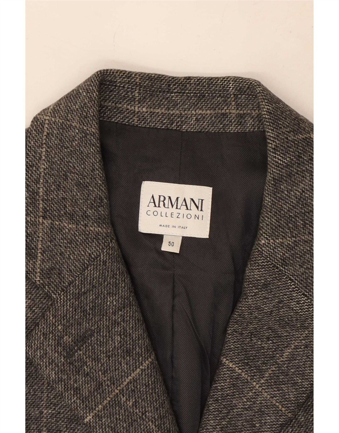 Armani Collezioni Dame 3-knaps blazerjakke IT 50 XL Grå ternet uld
