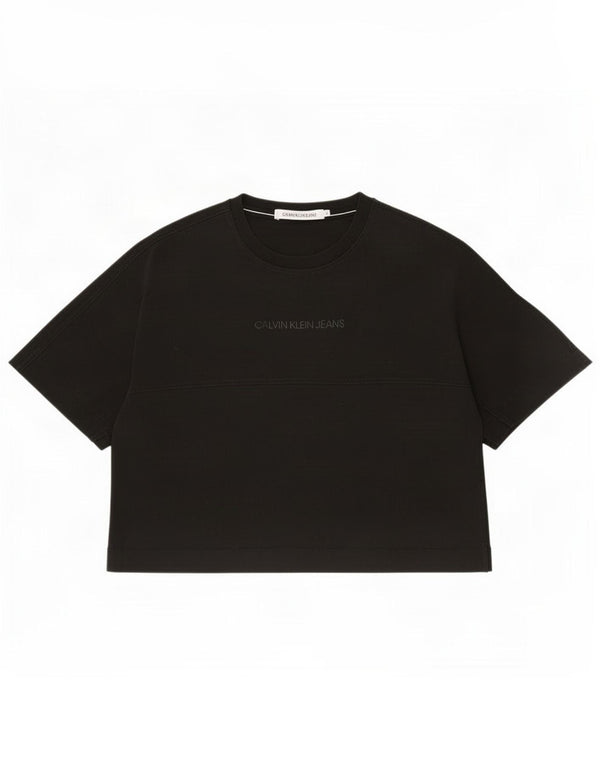 Calvin Klein Jeans Dame Crop Grafisk T-Shirt Top UK 10 Small Black Bomuld