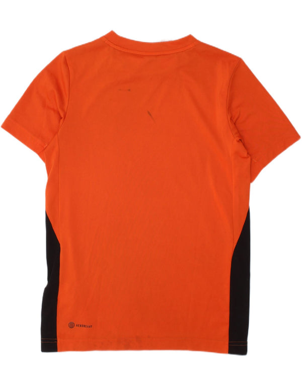 ADIDAS Boys Aeroready T-Shirt Top 11-12 Years Orange Colourblock Polyester