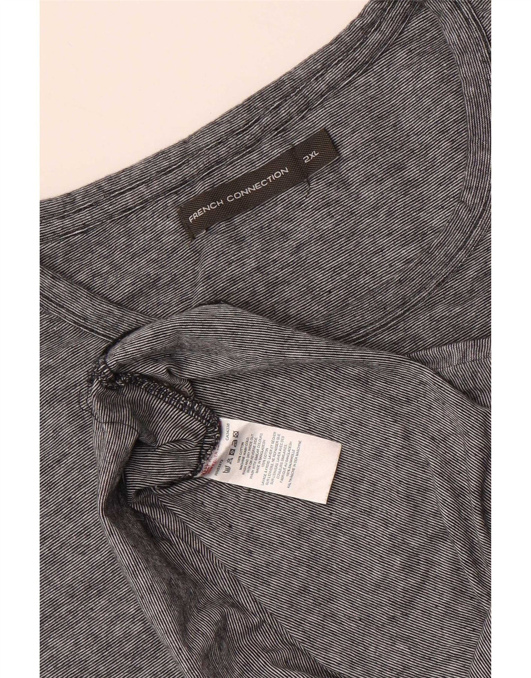 French Connection Herre T-Shirt Top 2XL Grå nålestribet bomuld