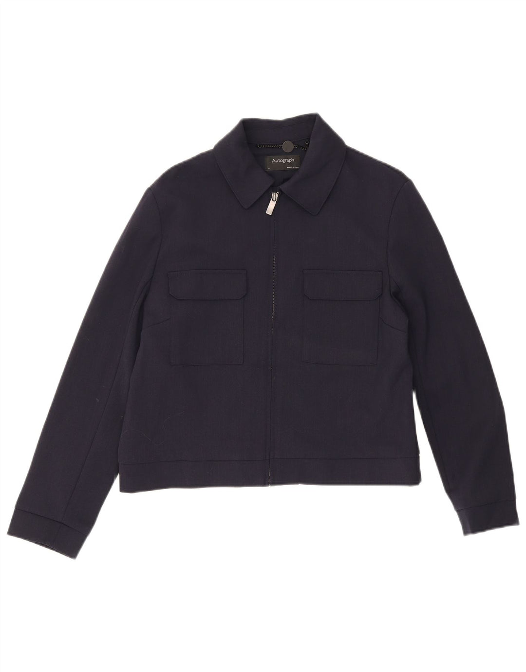 MARKS & SPENCER Dame Autograph Bomber Jacket UK 12 Medium Navy Blue Wool